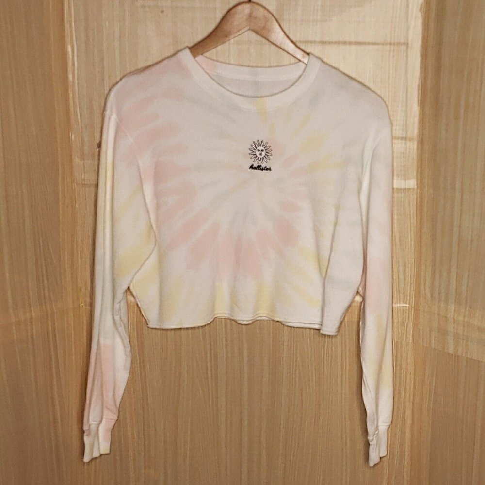 Hollister Womens White Pastel Tie Dye Cropped Sweatshirt Small - Picture 1 of 6